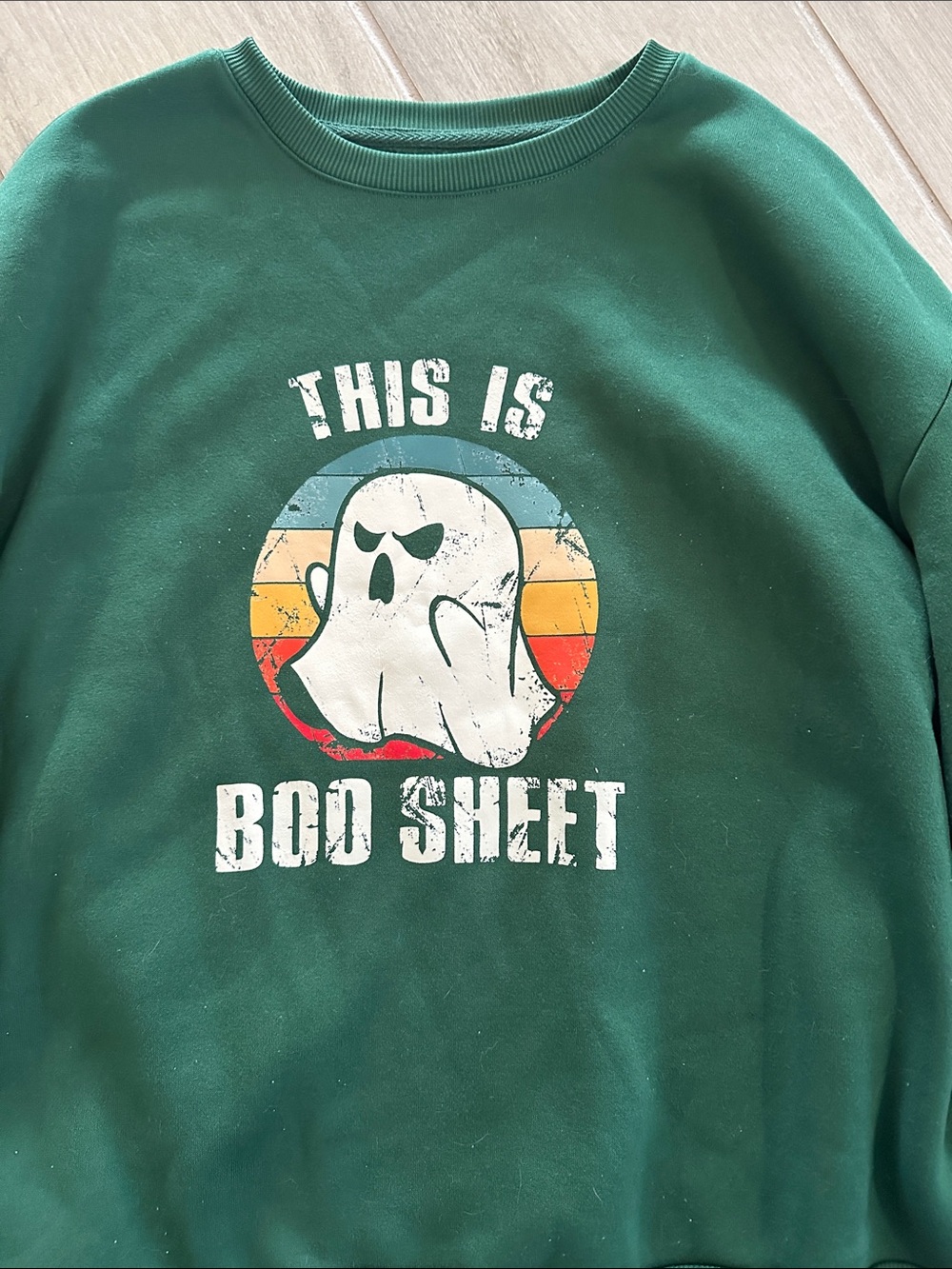 Green Graphic Crewneck Sweater - "This Is Boo Sheet" - Picture 2 of 3